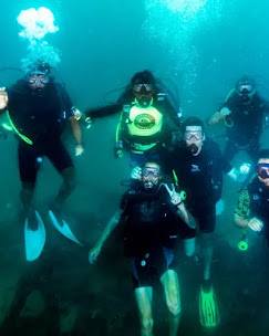 Group of 6 Scuba Divers Underwater