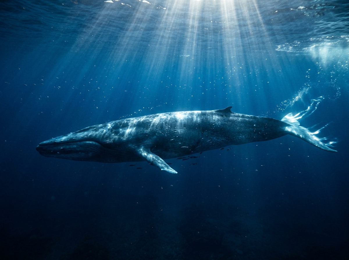 Majestic Blue Whale in deep ocean waters off Mirissa